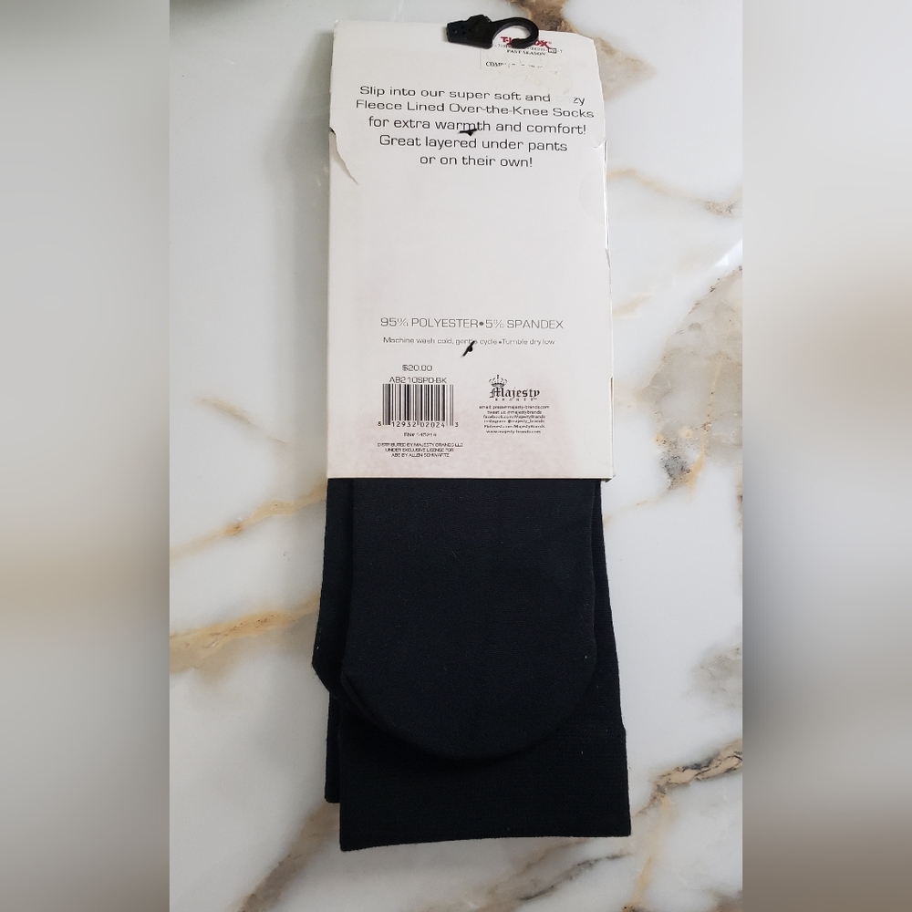 Over the knee black socks soft fleeced lined one size ABS Allen Schwartz - Picture 3 of 3
